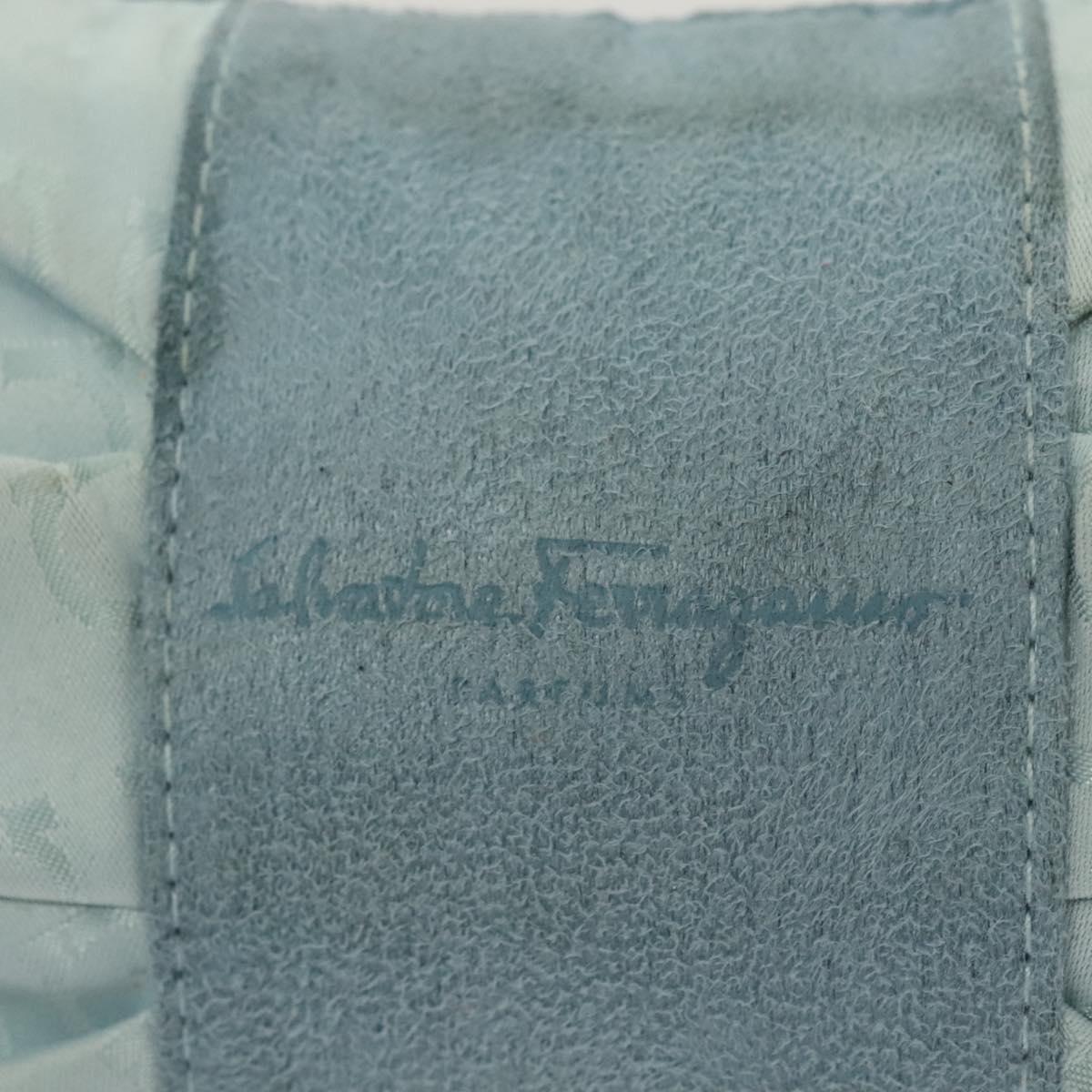 Salvatore Ferragamo Gancini Accessory Pouch Nylon Blue Silver Auth 126174
