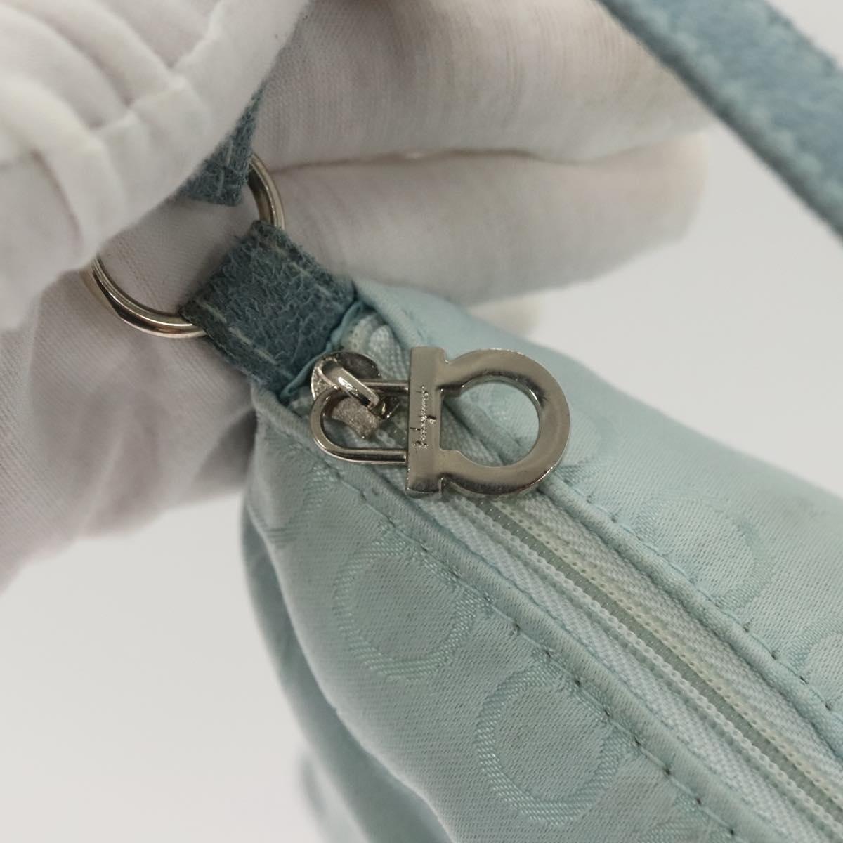 Salvatore Ferragamo Gancini Accessory Pouch Nylon Blue Silver Auth 126174
