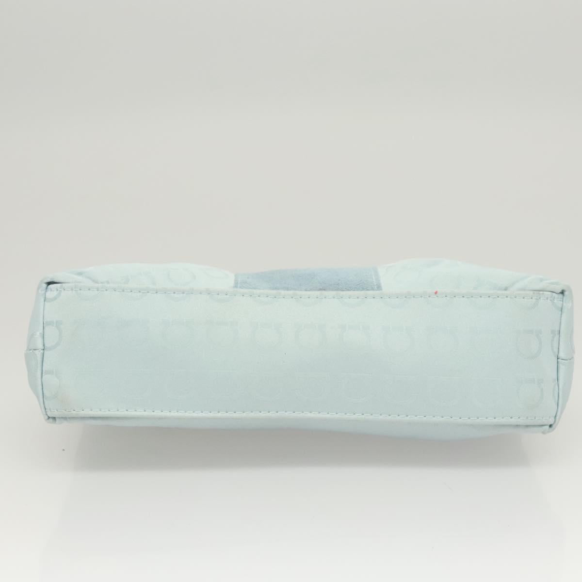 Salvatore Ferragamo Gancini Accessory Pouch Nylon Blue Silver Auth 126174