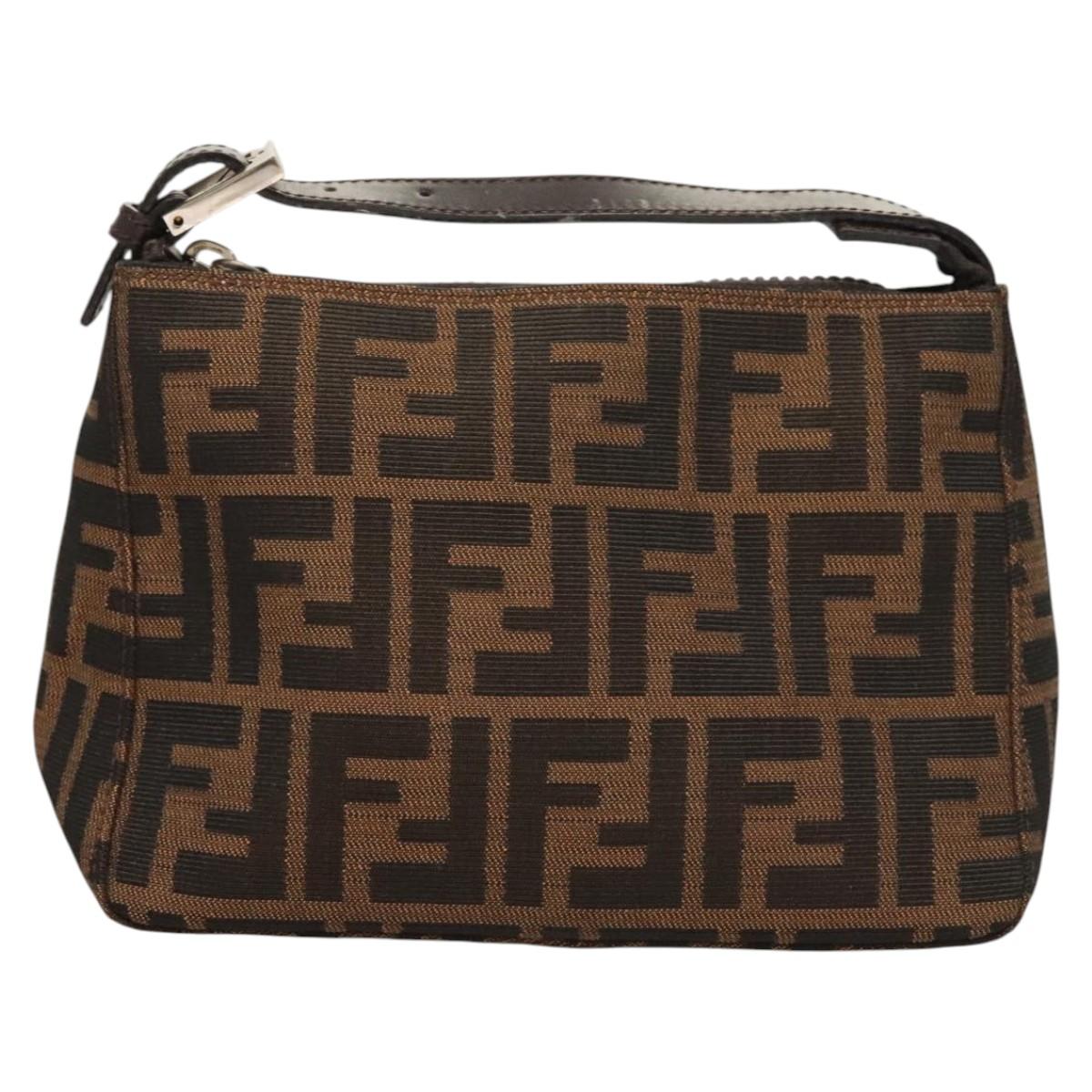 FENDI Zucca Canvas Accessory Pouch Black Brown Auth 126177