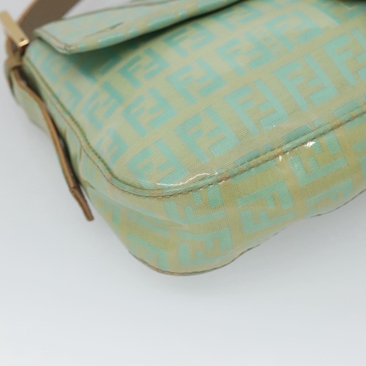 FENDI Zucchino Canvas Mamma Baguette Shoulder Bag Enamel Green Gold Auth 126178