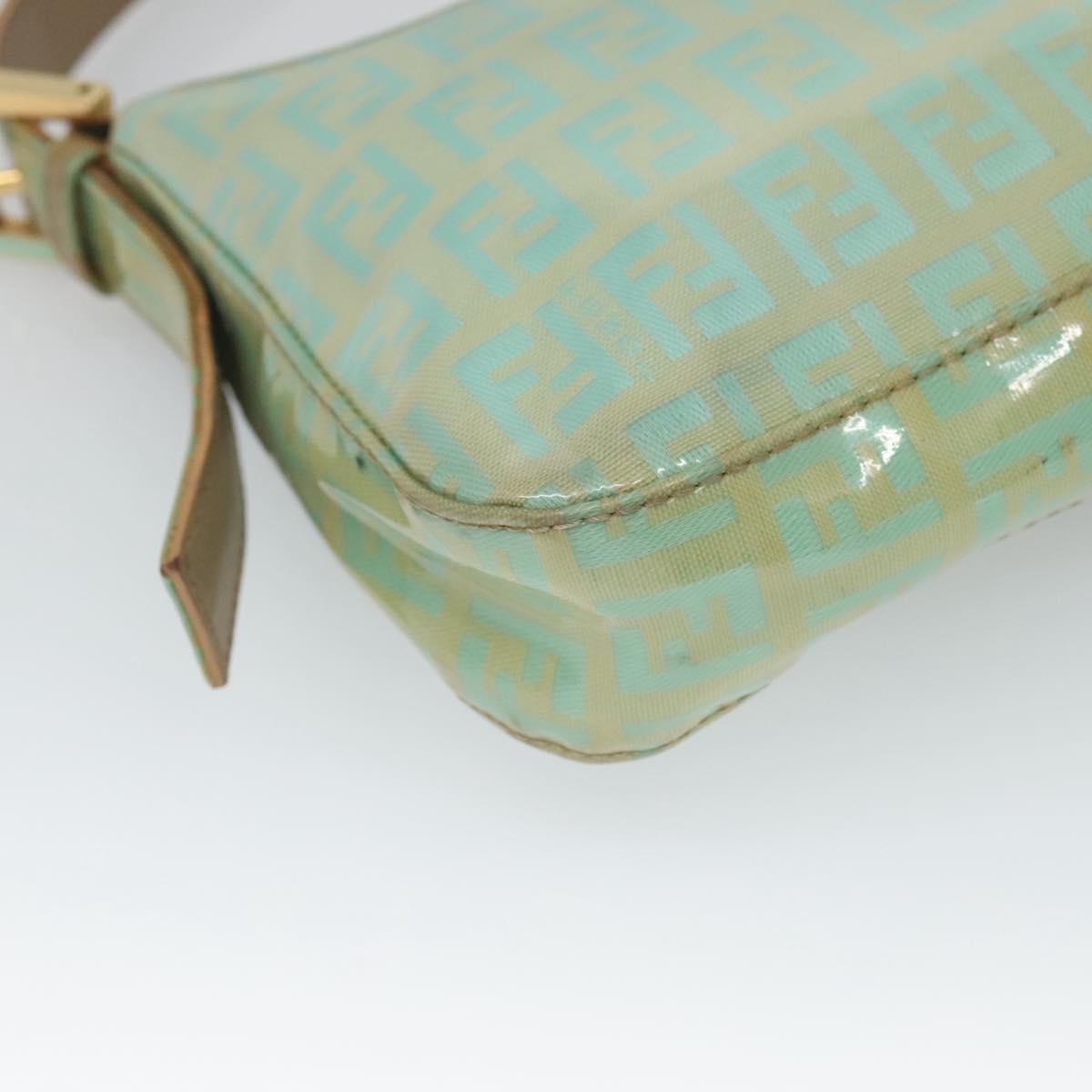 FENDI Zucchino Canvas Mamma Baguette Shoulder Bag Enamel Green Gold Auth 126178