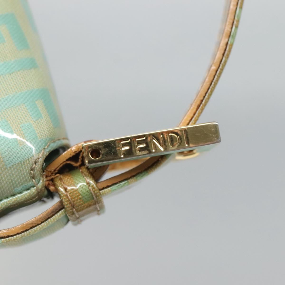 FENDI Zucchino Canvas Mamma Baguette Shoulder Bag Enamel Green Gold Auth 126178