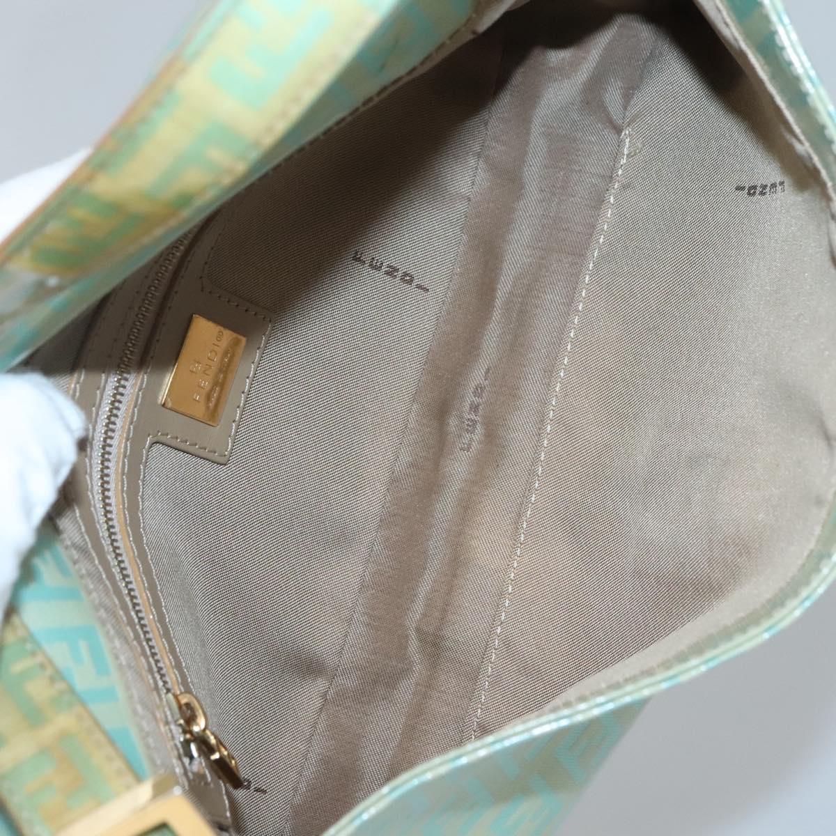 FENDI Zucchino Canvas Mamma Baguette Shoulder Bag Enamel Green Gold Auth 126178
