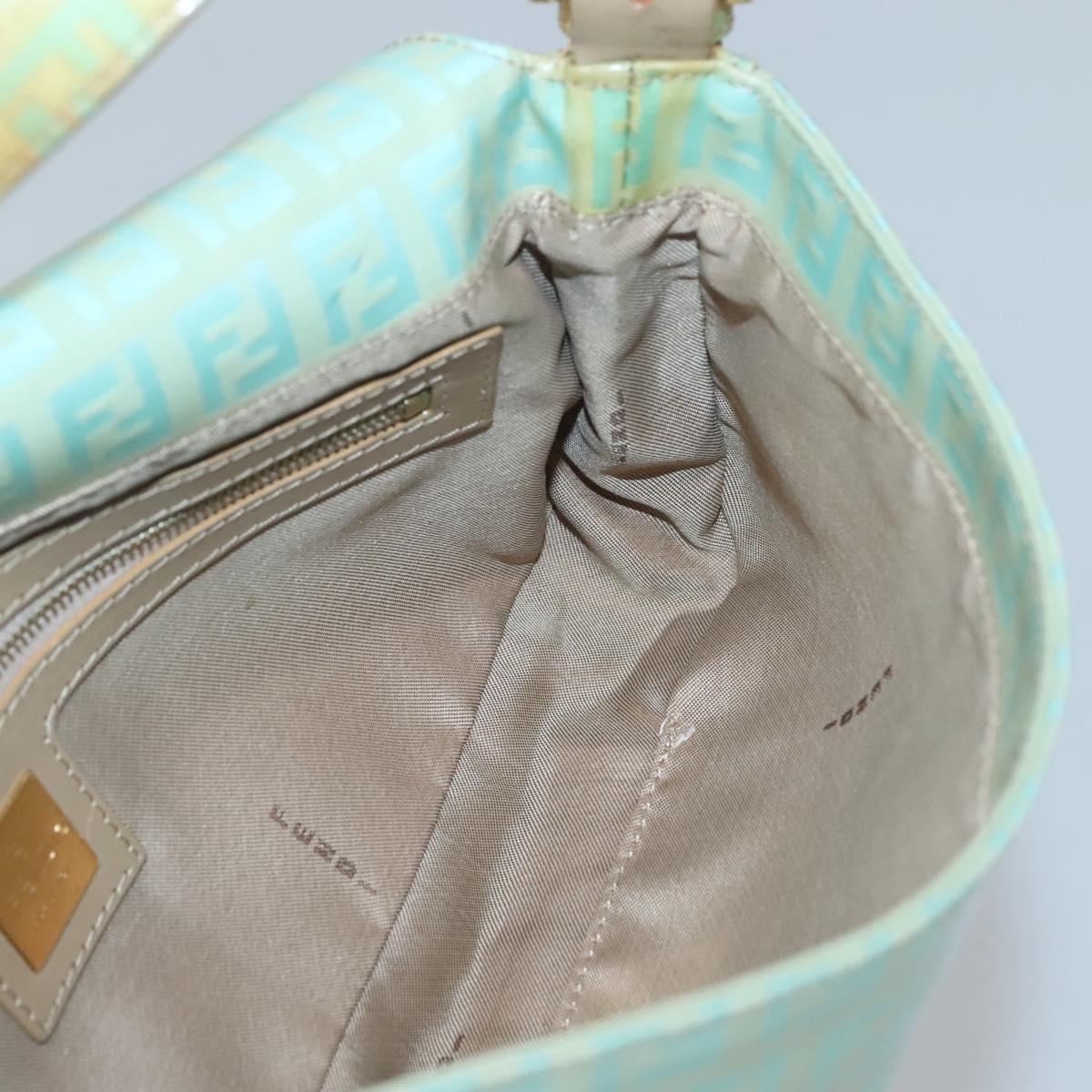 FENDI Zucchino Canvas Mamma Baguette Shoulder Bag Enamel Green Gold Auth 126178