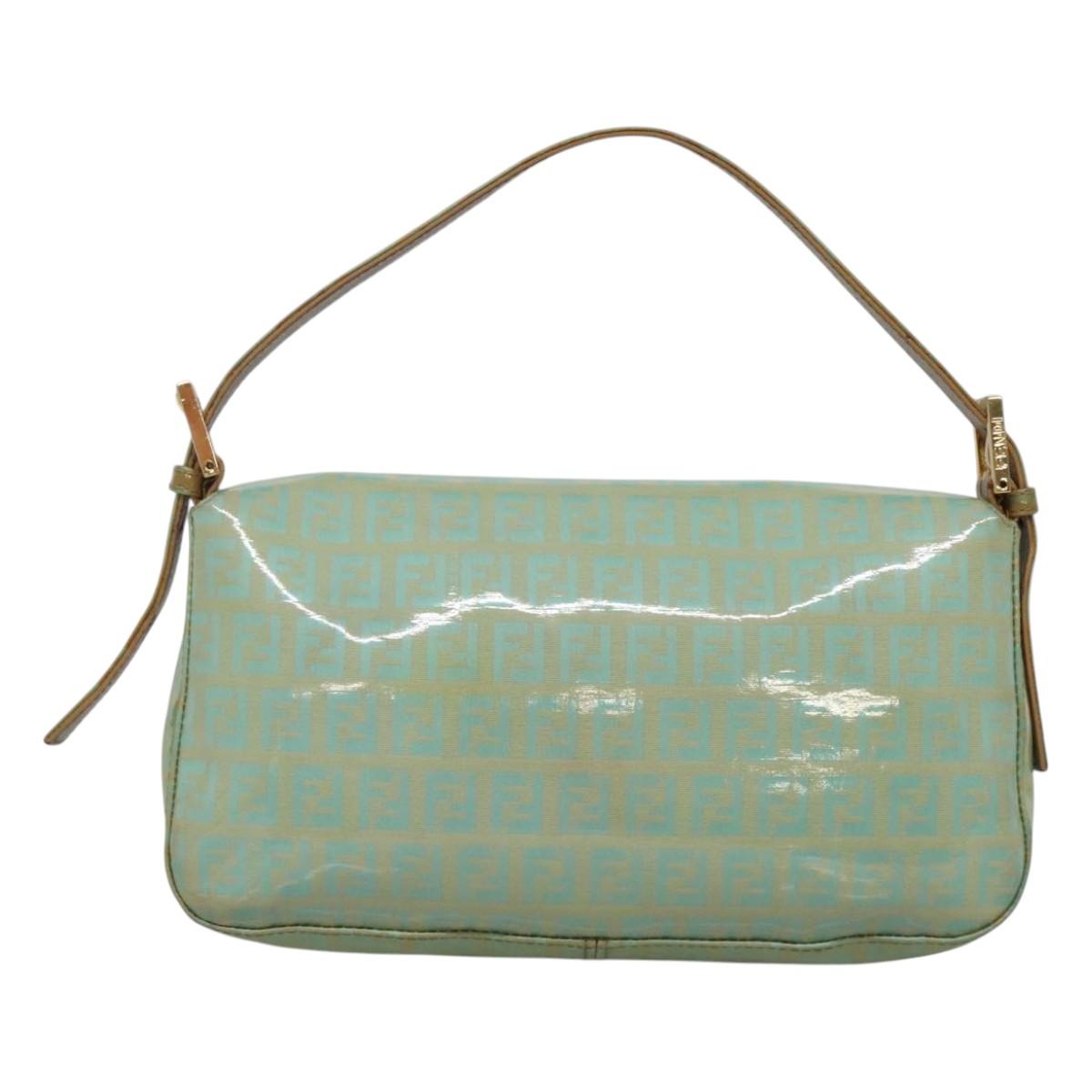 FENDI Zucchino Canvas Mamma Baguette Shoulder Bag Enamel Green Gold Auth 126178