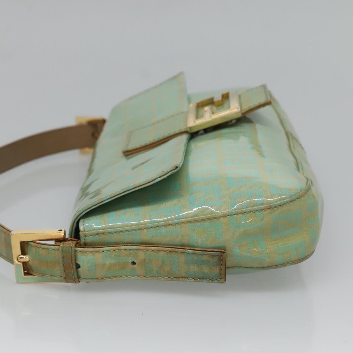 FENDI Zucchino Canvas Mamma Baguette Shoulder Bag Enamel Green Gold Auth 126178