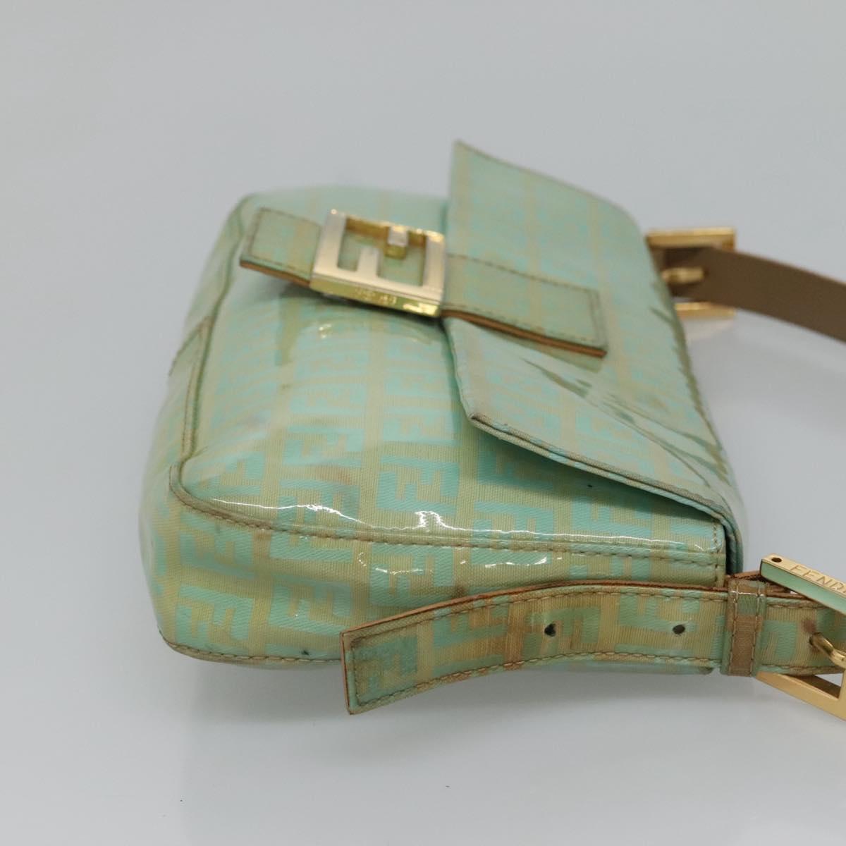 FENDI Zucchino Canvas Mamma Baguette Shoulder Bag Enamel Green Gold Auth 126178