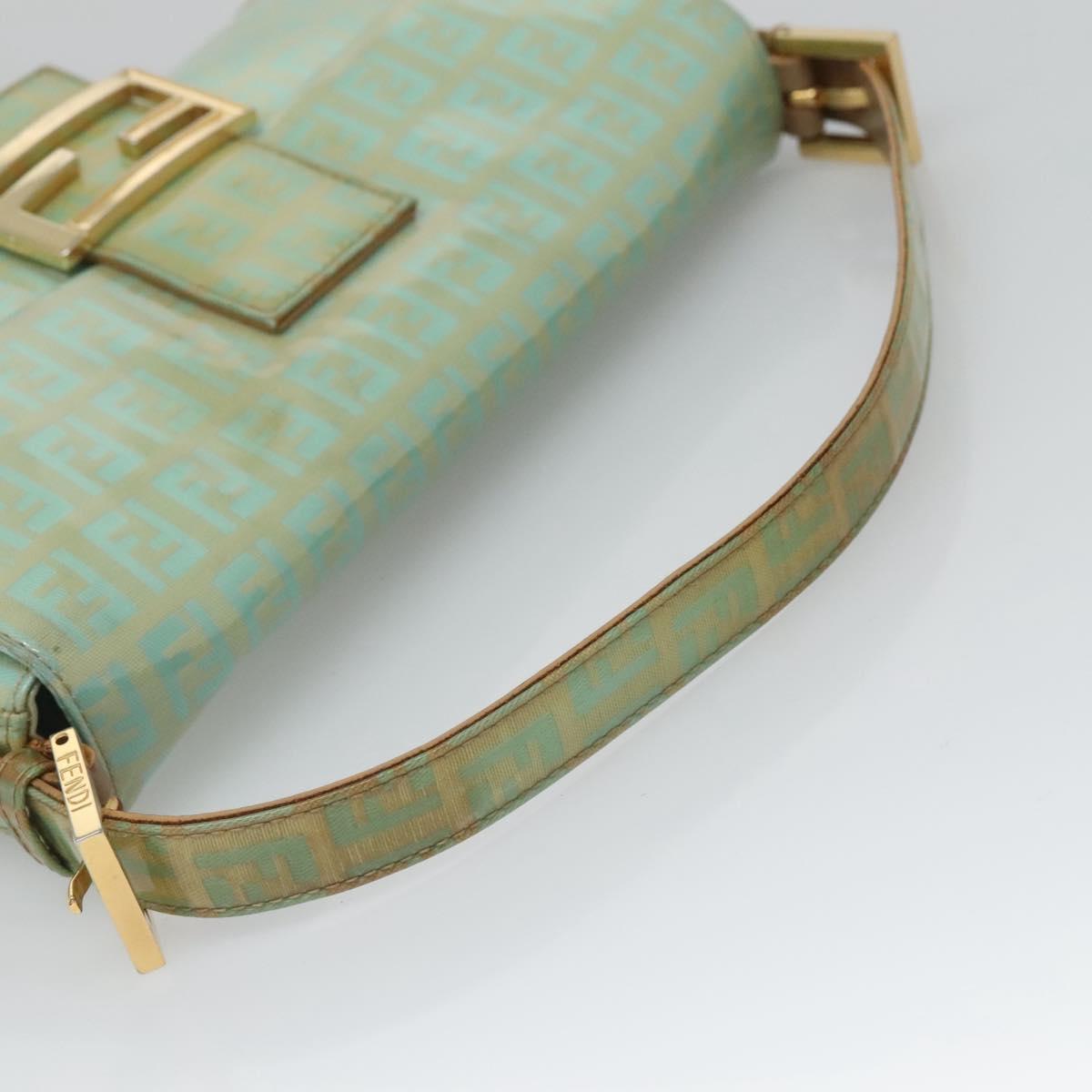 FENDI Zucchino Canvas Mamma Baguette Shoulder Bag Enamel Green Gold Auth 126178