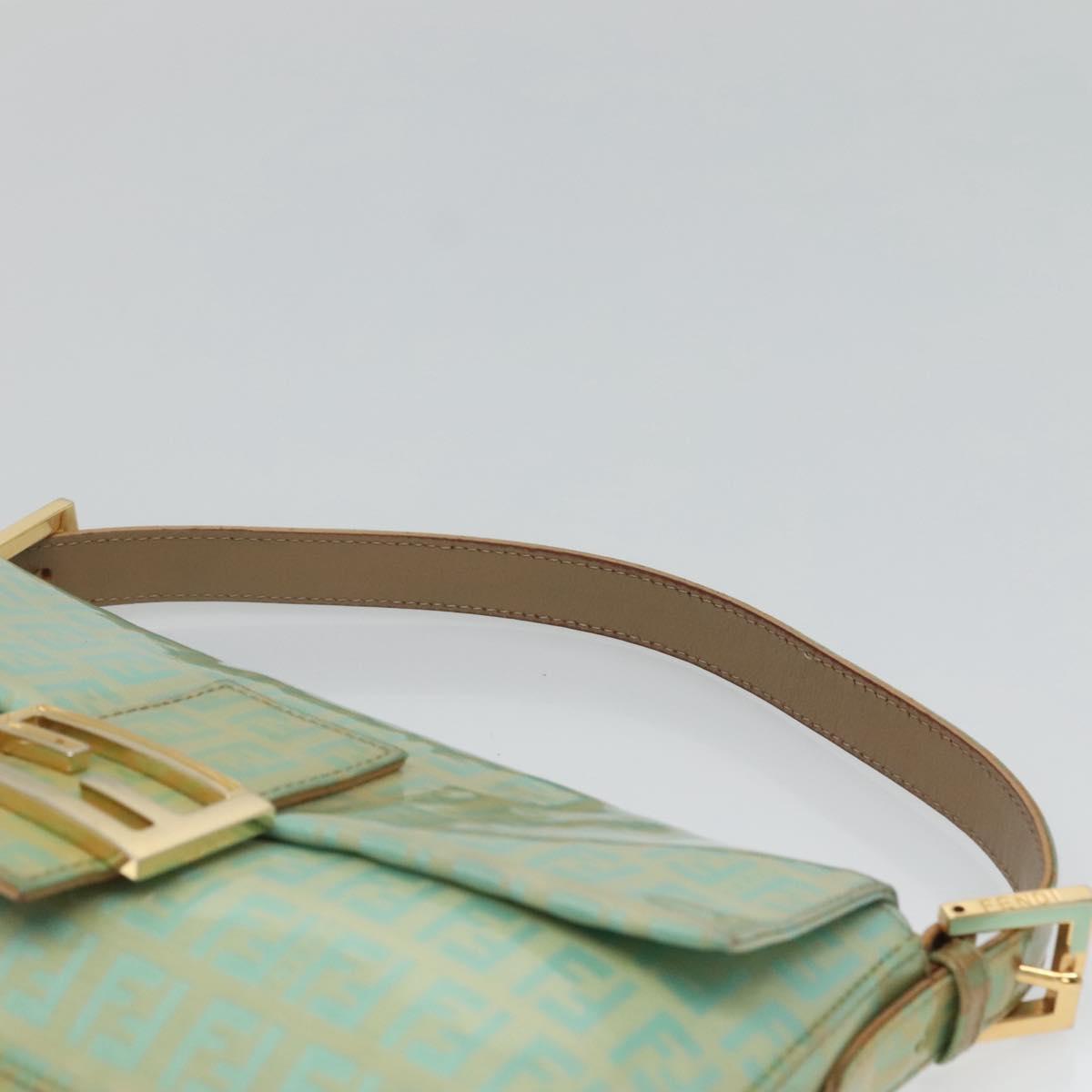 FENDI Zucchino Canvas Mamma Baguette Shoulder Bag Enamel Green Gold Auth 126178