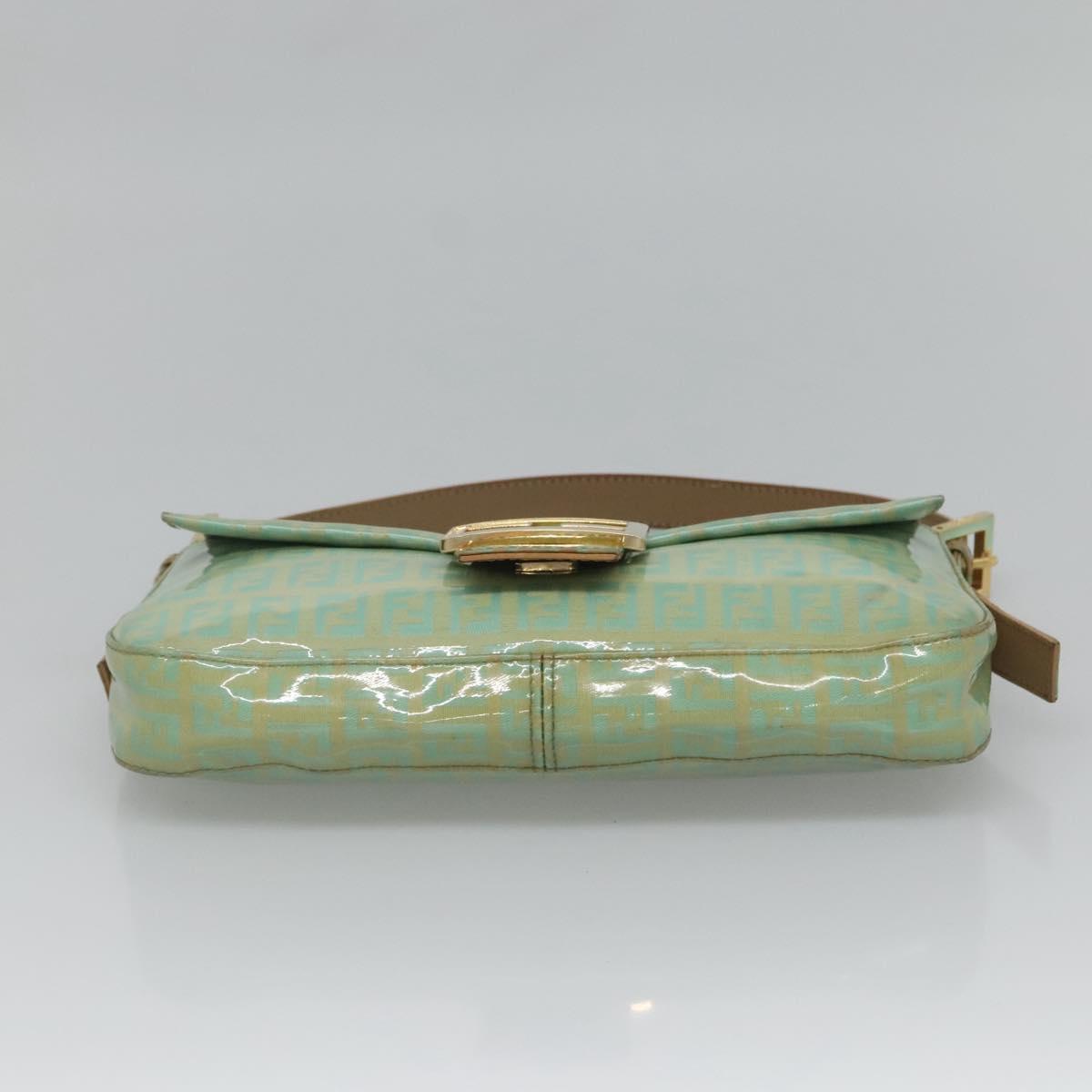 FENDI Zucchino Canvas Mamma Baguette Shoulder Bag Enamel Green Gold Auth 126178