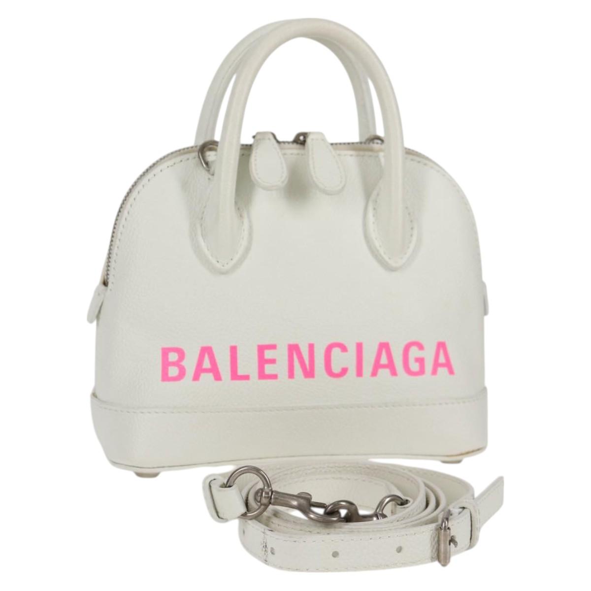 BALENCIAGA Ville Top Handle Hand Bag Leather 2way White 550646 Auth 126183M