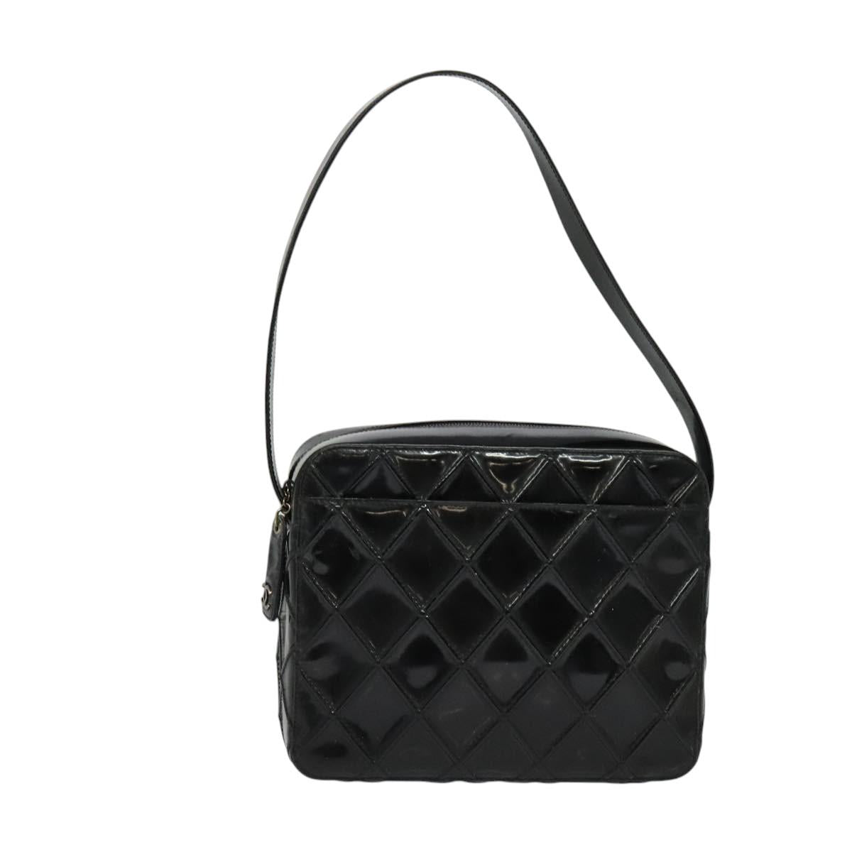 CHANEL Bicolore Shoulder Bag Enamel Black CC Auth 126184
