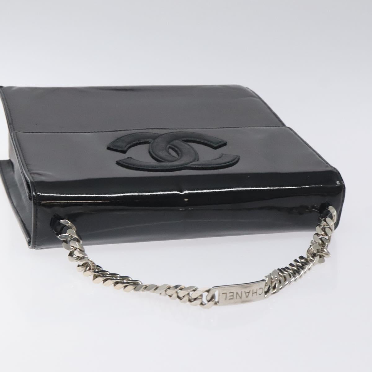 CHANEL COCO Mark Chain Hand Bag Patent leather Black Silver CC Auth 126242