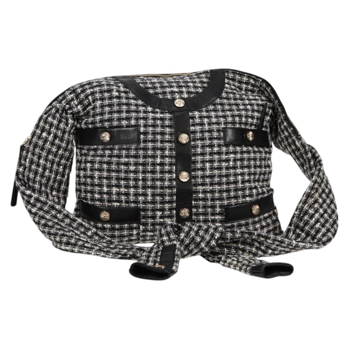 CHANEL Girl Chanel Jacket Shoulder Bag tweed Black White CC Auth 126244V