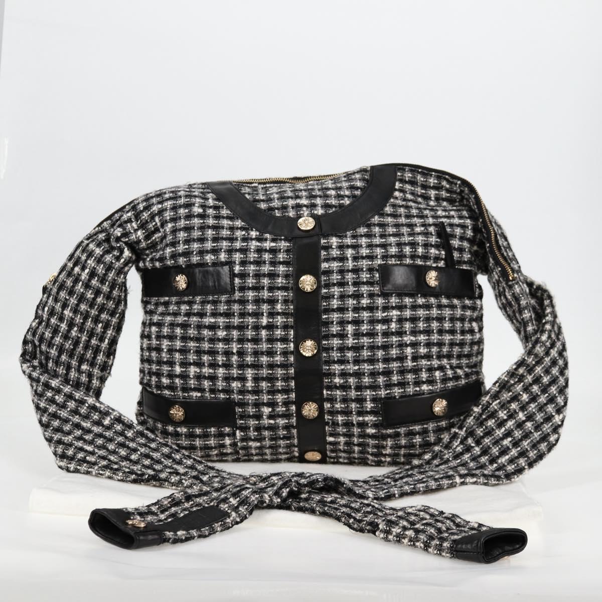 CHANEL Girl Chanel Jacket Shoulder Bag tweed Black White CC Auth 126244SAV