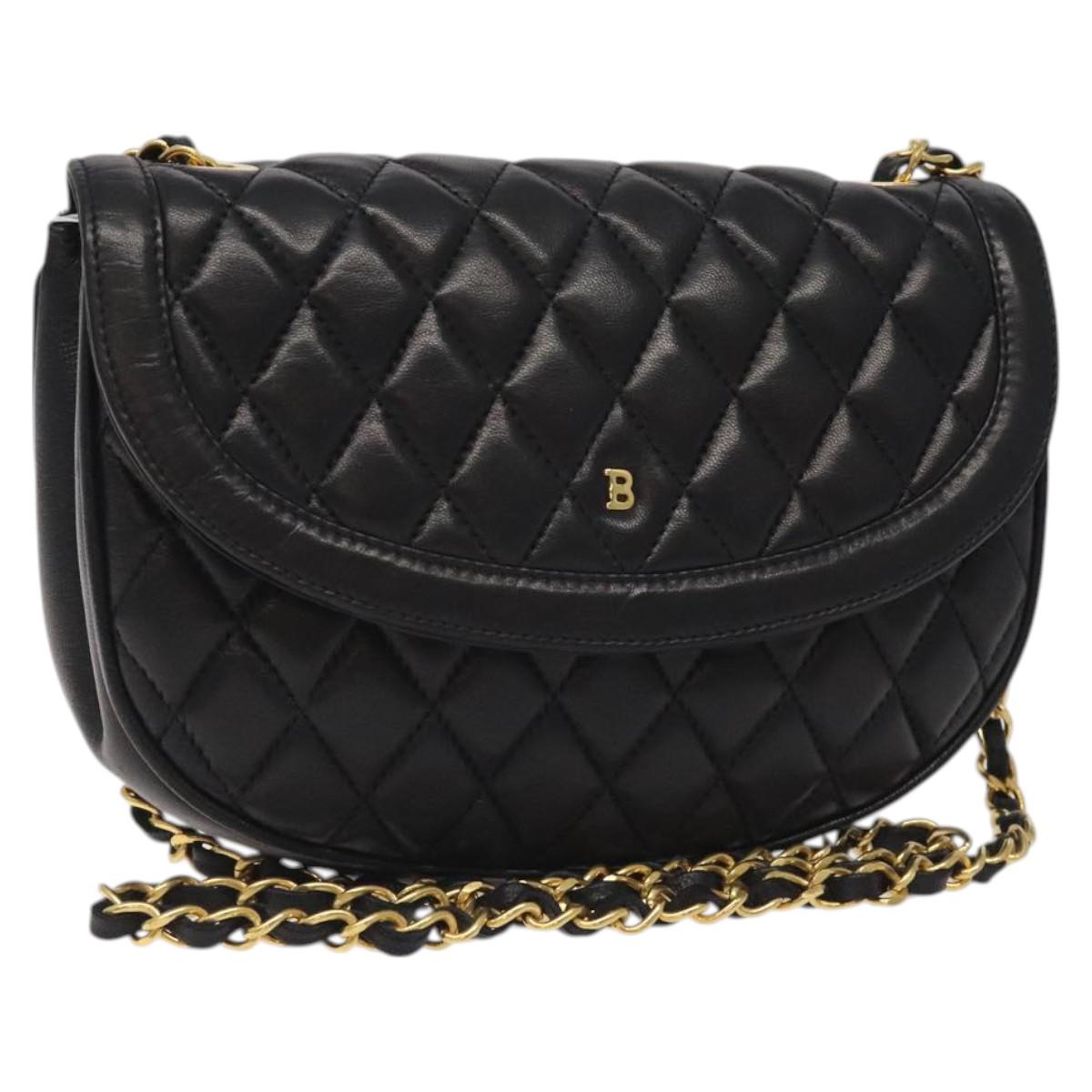 BALLY Chain Shoulder Bag Leather Black Gold Auth 126259