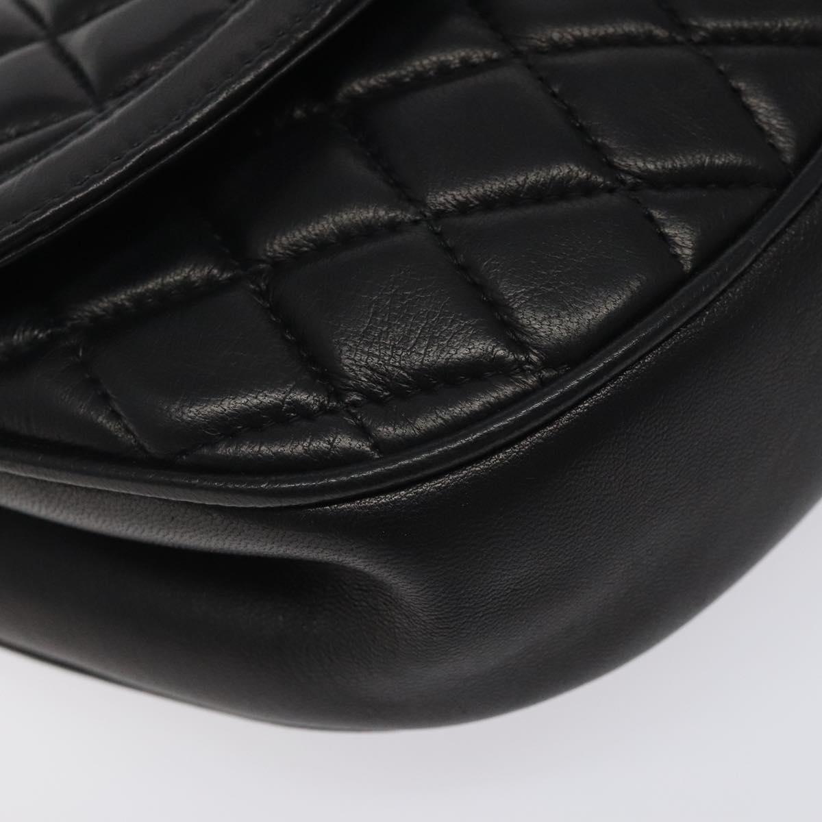 BALLY Chain Shoulder Bag Leather Black Gold Auth 126259