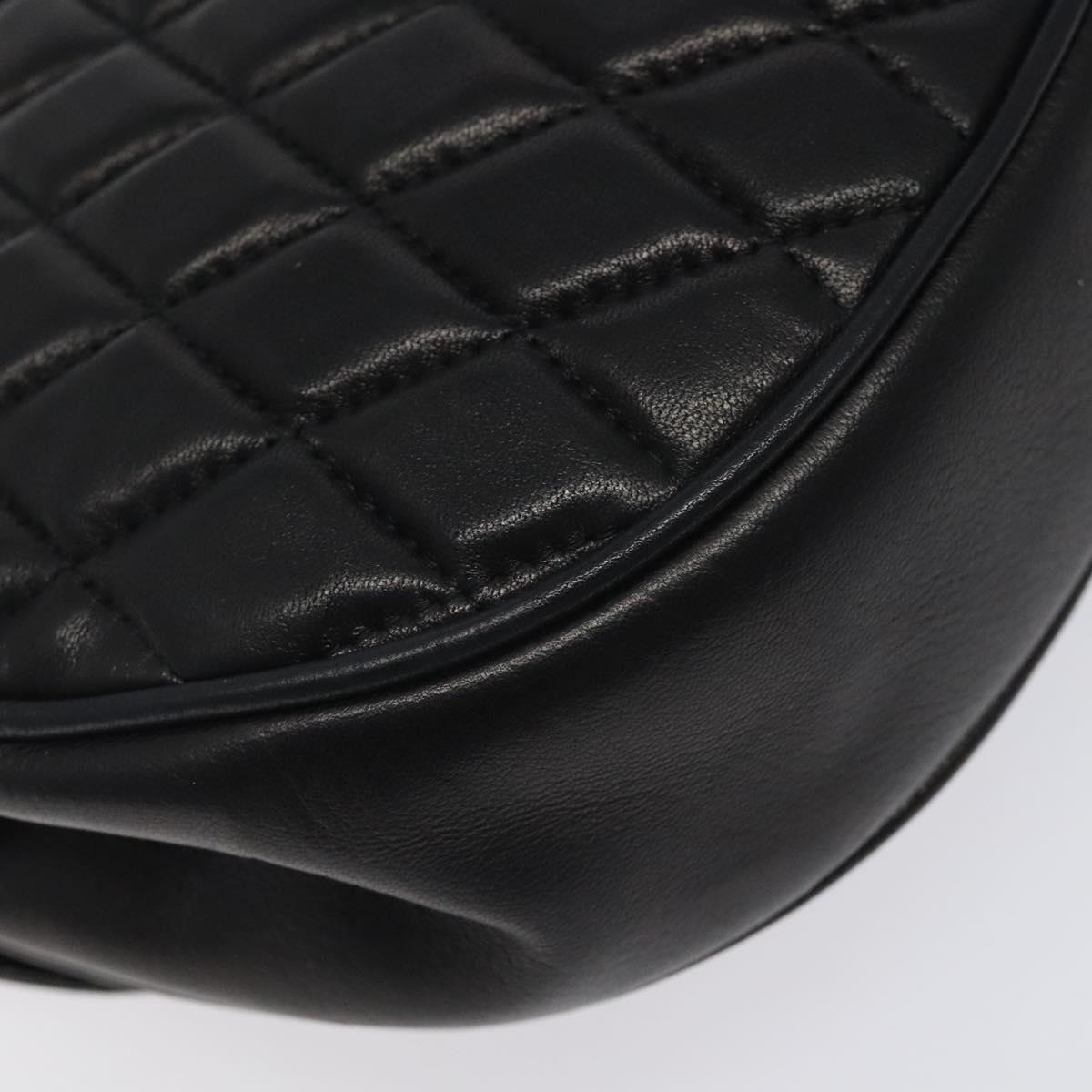 BALLY Chain Shoulder Bag Leather Black Gold Auth 126259