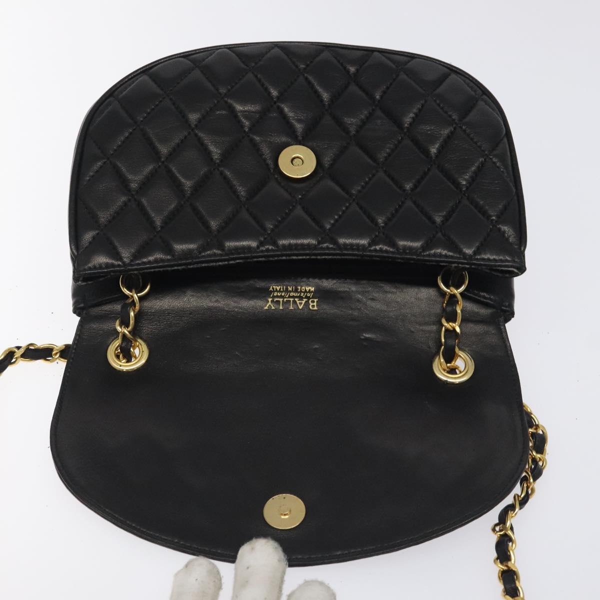 BALLY Chain Shoulder Bag Leather Black Gold Auth 126259