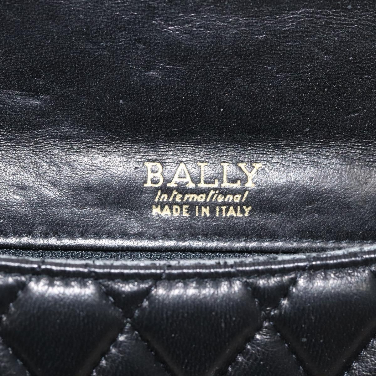 BALLY Chain Shoulder Bag Leather Black Gold Auth 126259