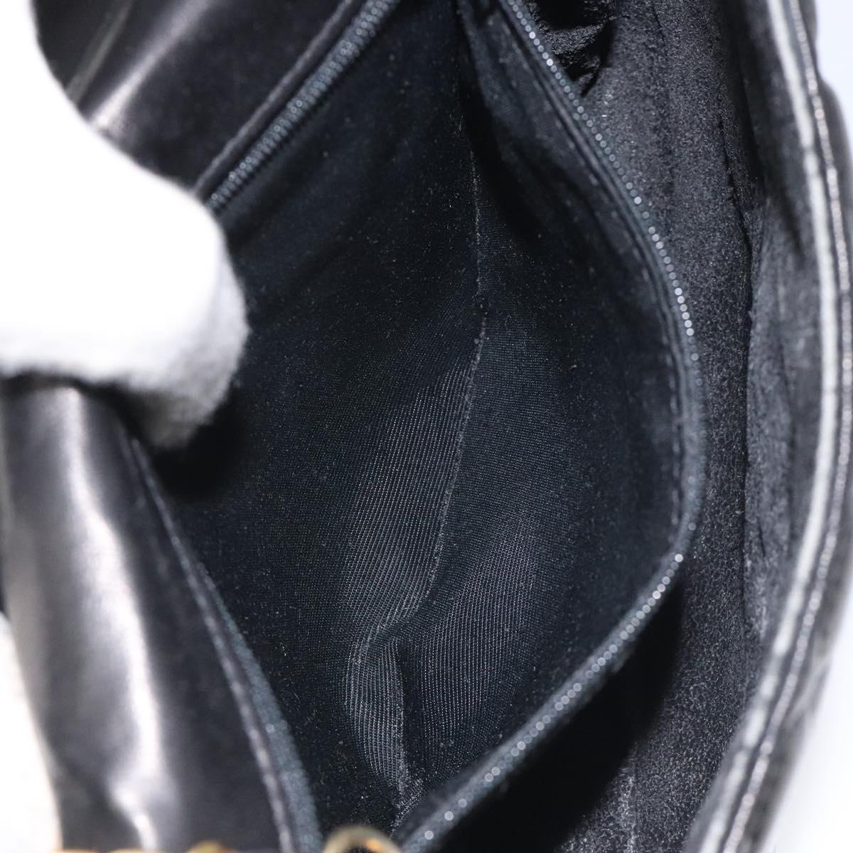 BALLY Chain Shoulder Bag Leather Black Gold Auth 126259