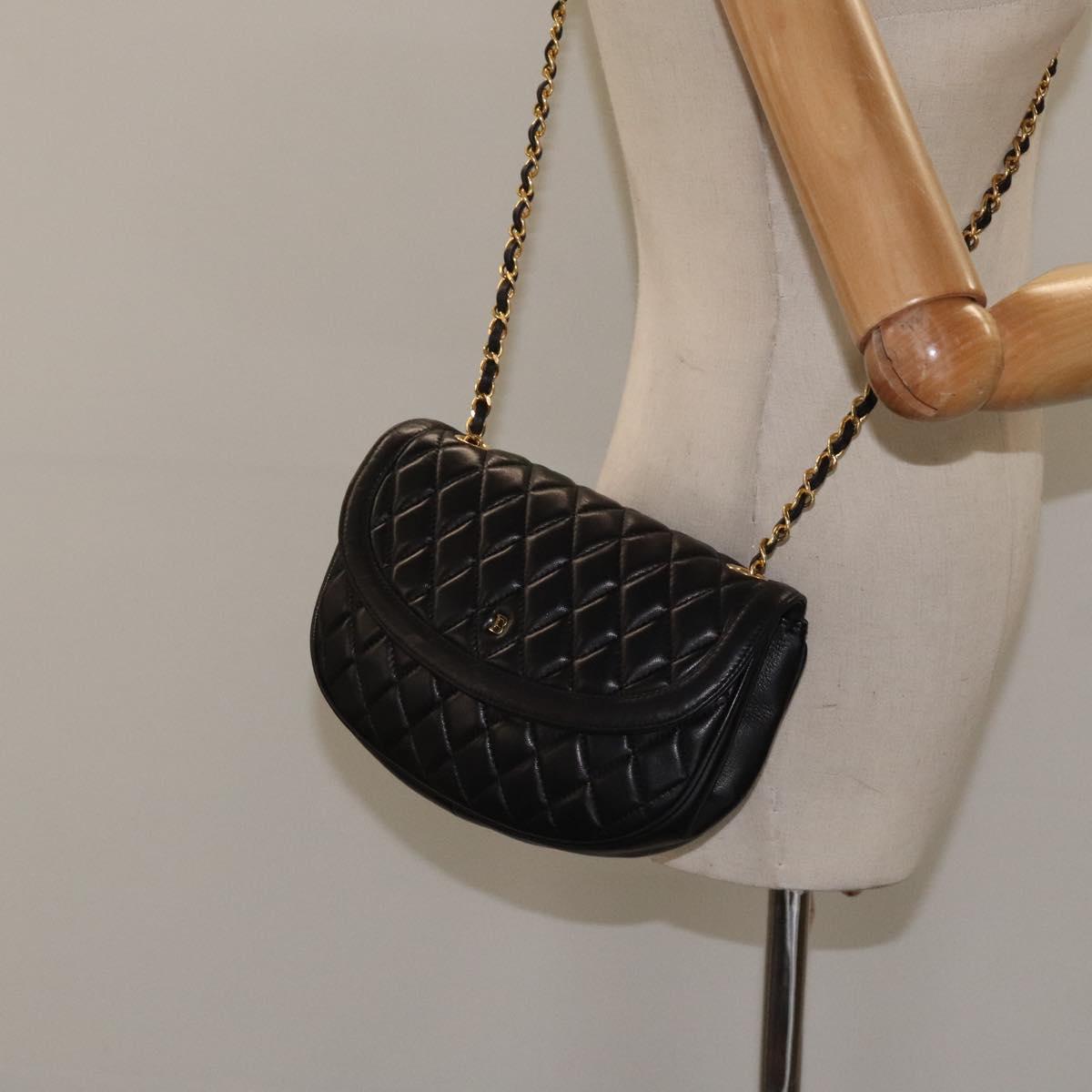 BALLY Chain Shoulder Bag Leather Black Gold Auth 126259