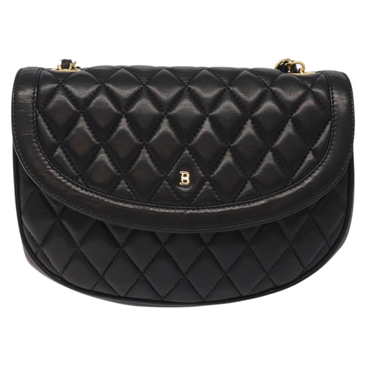 BALLY Chain Shoulder Bag Leather Black Gold Auth 126259