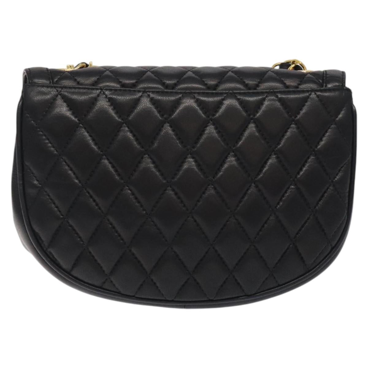 BALLY Chain Shoulder Bag Leather Black Gold Auth 126259