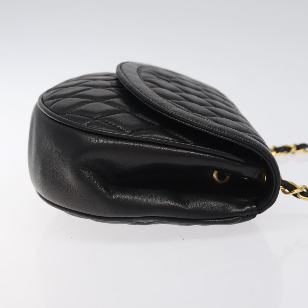 BALLY Chain Shoulder Bag Leather Black Gold Auth 126259