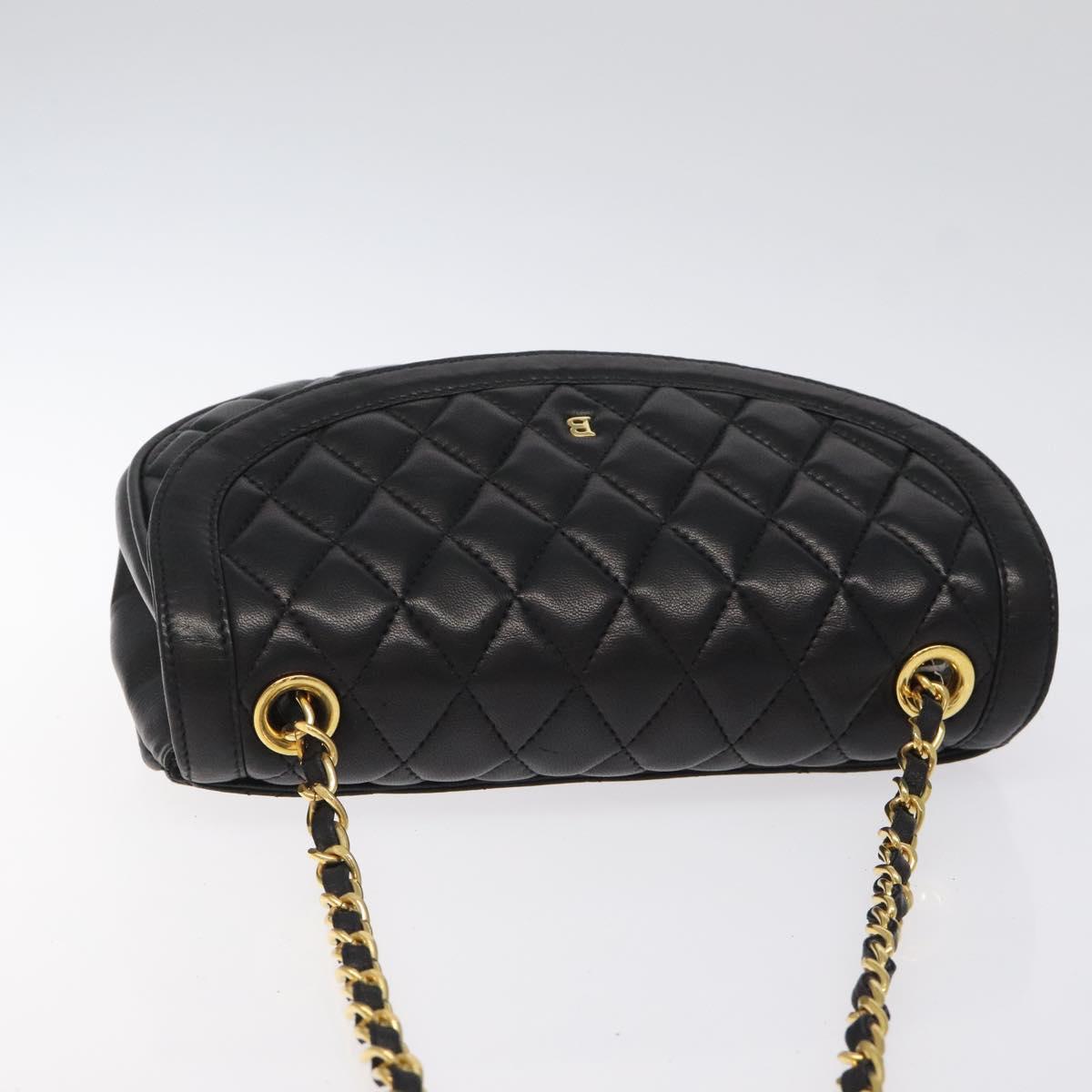 BALLY Chain Shoulder Bag Leather Black Gold Auth 126259