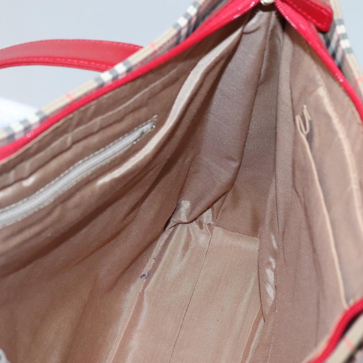 BURBERRY Nova Check Hand Bag Canvas Beige Gold Auth 126264