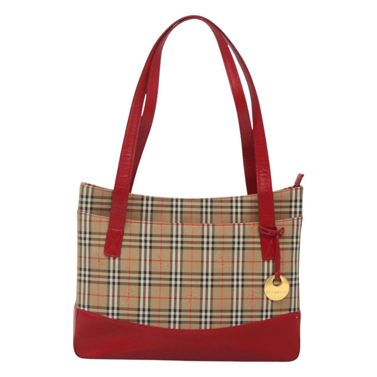 BURBERRY Nova Check Hand Bag Canvas Beige Gold Auth 126264