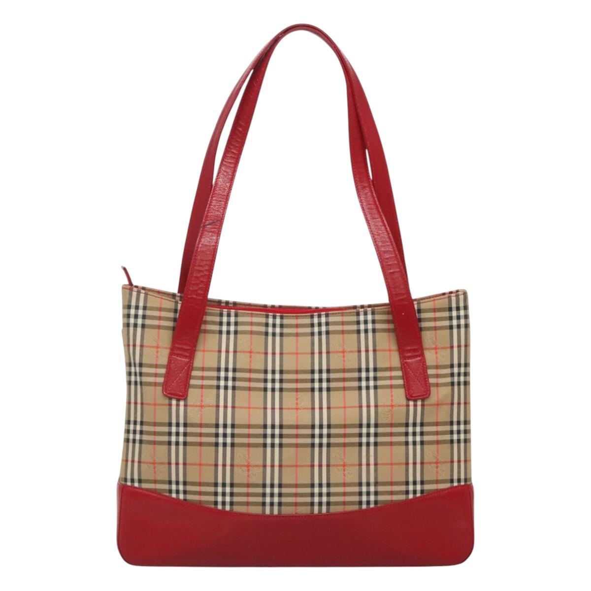 BURBERRY Nova Check Hand Bag Canvas Beige Gold Auth 126264