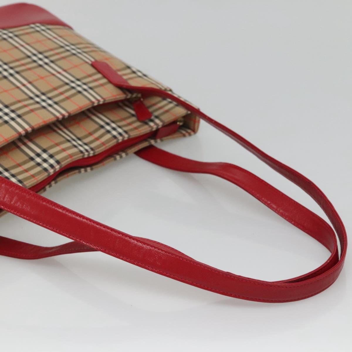 BURBERRY Nova Check Hand Bag Canvas Beige Gold Auth 126264