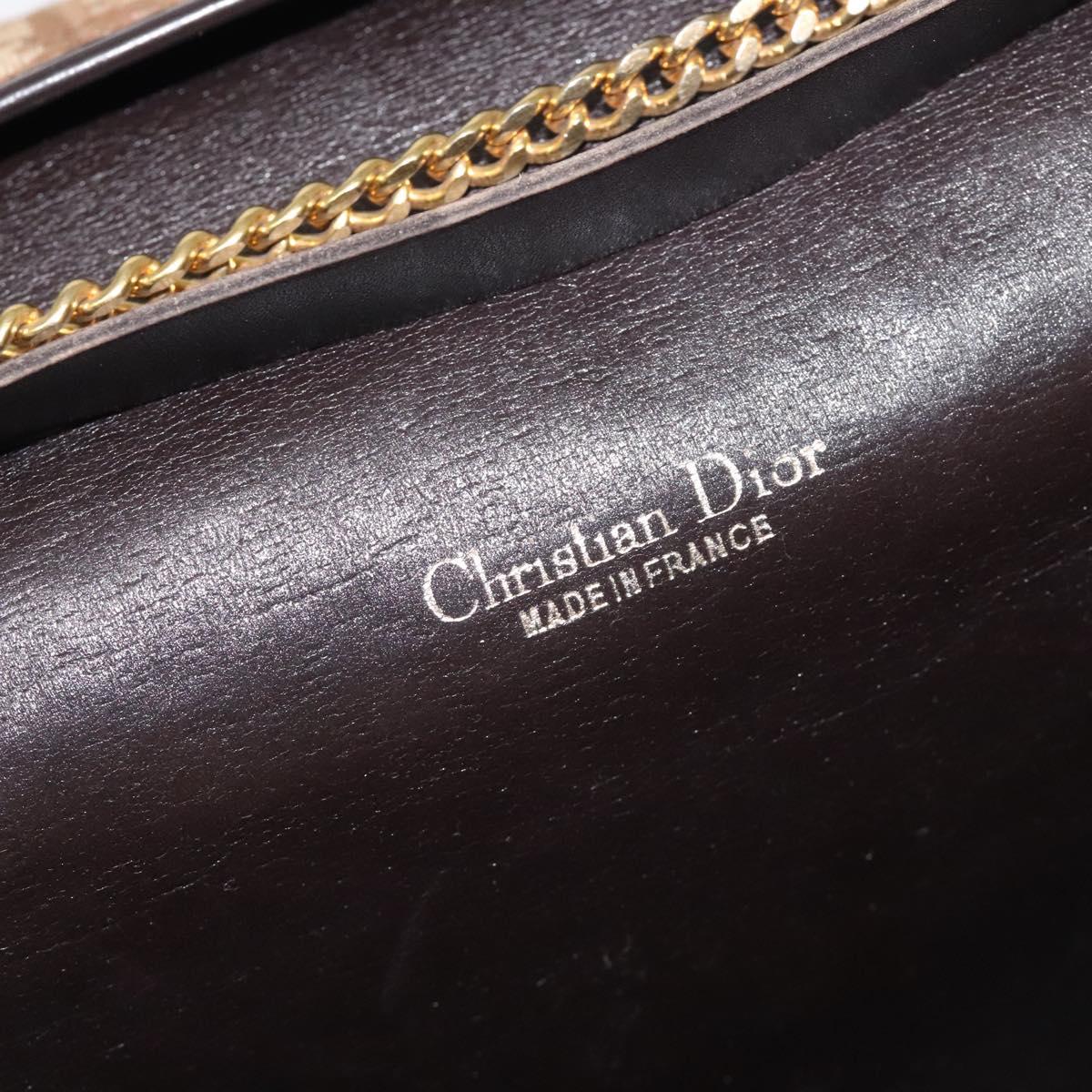 Christian Dior Trotter Canvas Chain Shoulder Bag Brown Gold Auth 126266