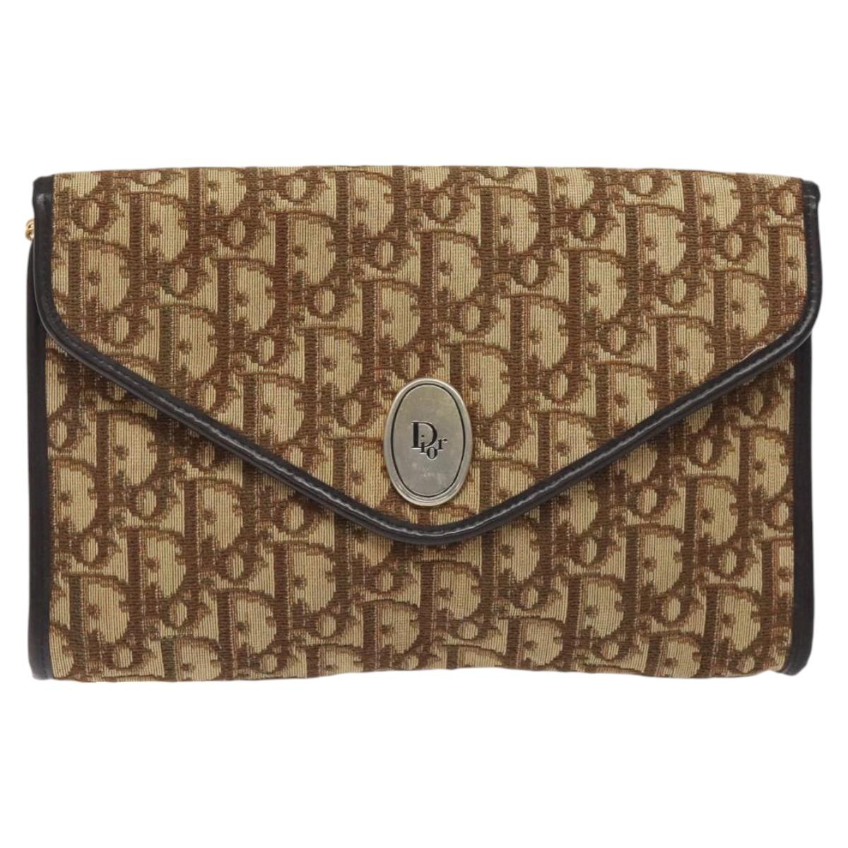Christian Dior Trotter Canvas Chain Shoulder Bag Brown Gold Auth 126266