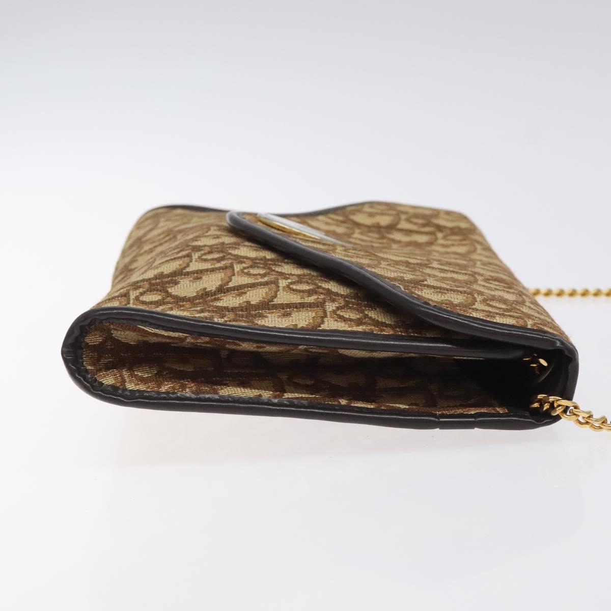 Christian Dior Trotter Canvas Chain Shoulder Bag Brown Gold Auth 126266