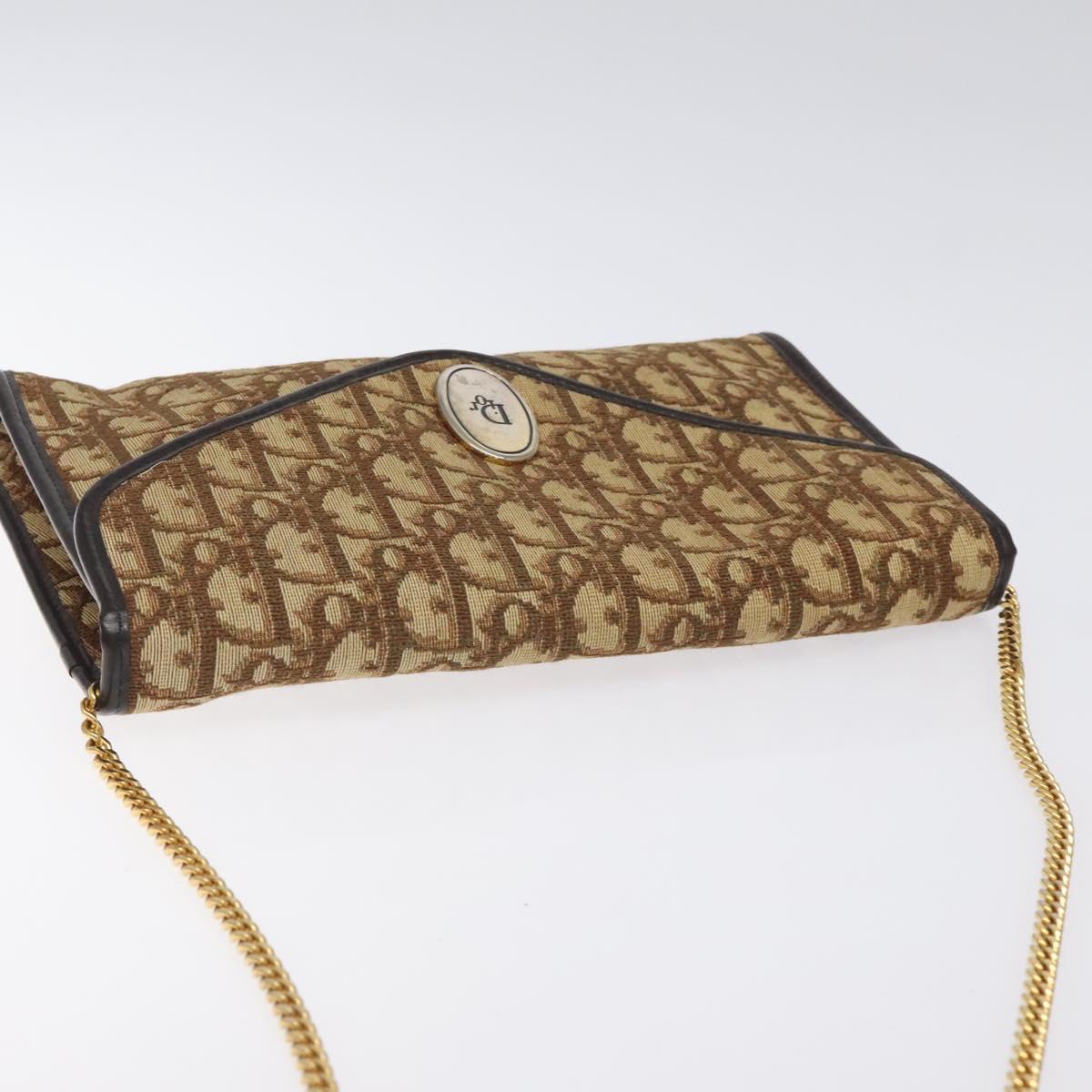 Christian Dior Trotter Canvas Chain Shoulder Bag Brown Gold Auth 126266