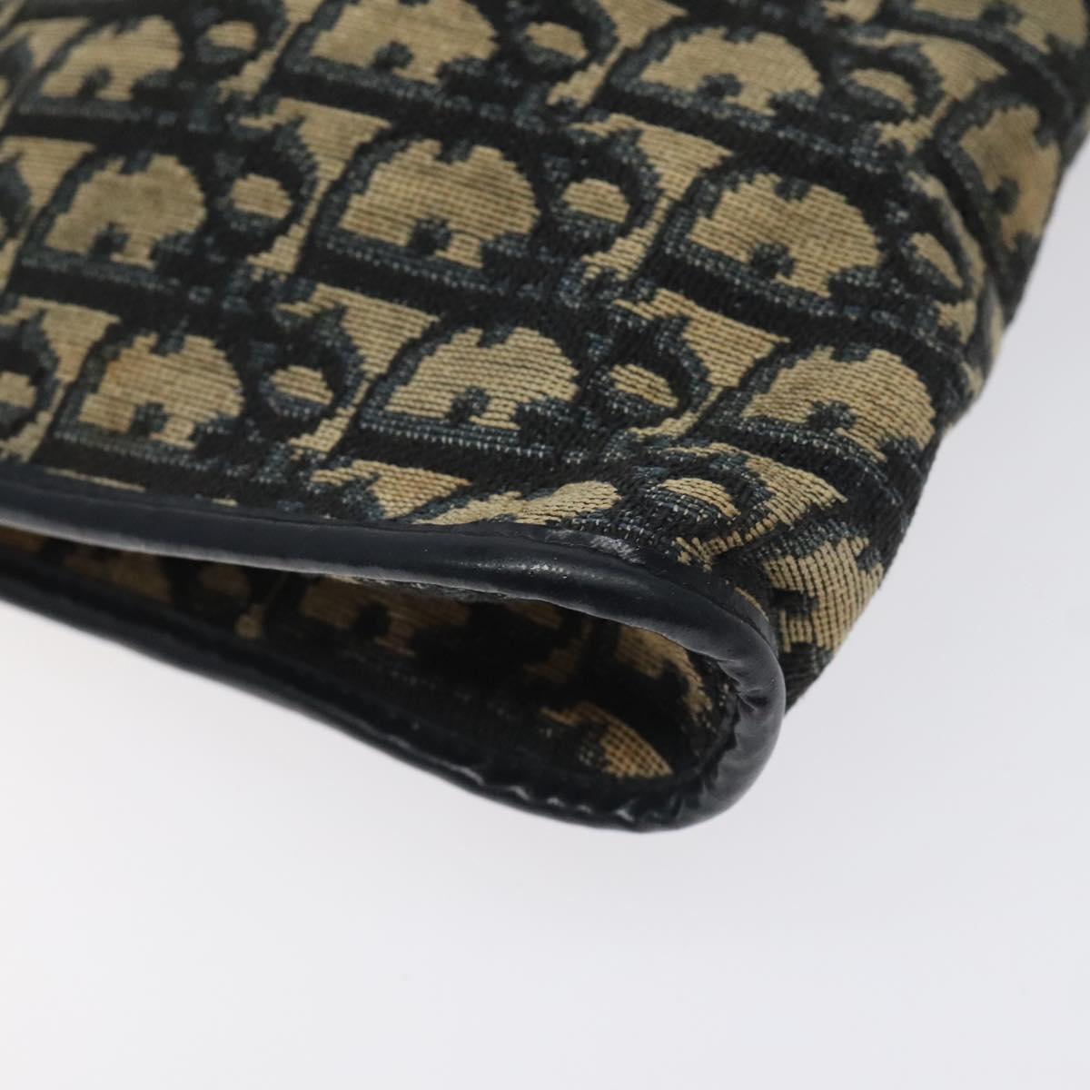 Christian Dior Trotter Canvas Shoulder Bag Navy Gold Auth 126267