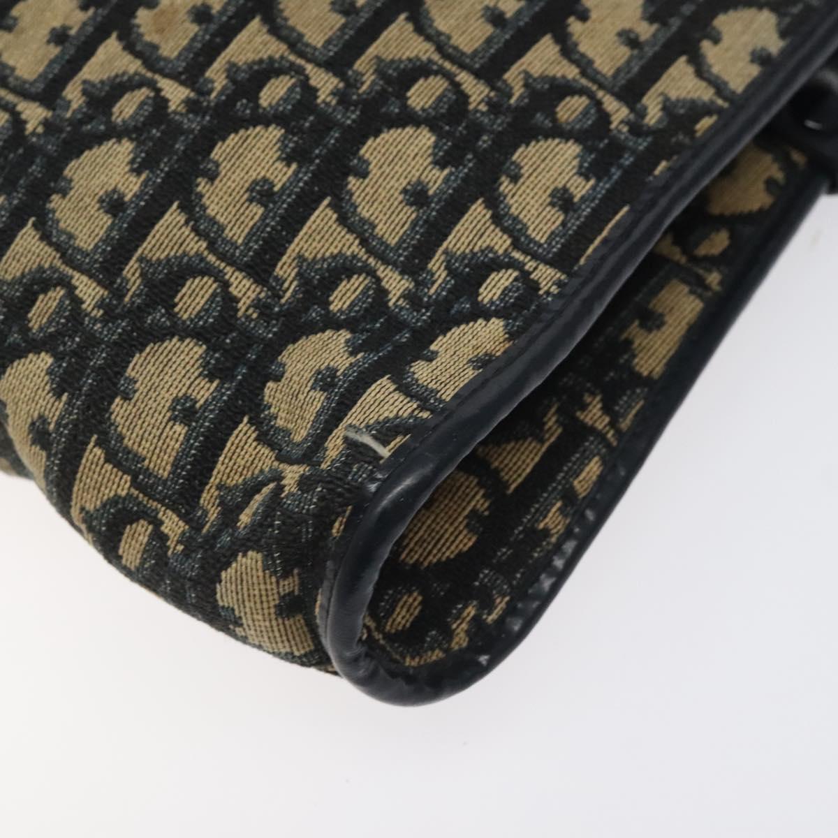 Christian Dior Trotter Canvas Shoulder Bag Navy Gold Auth 126267