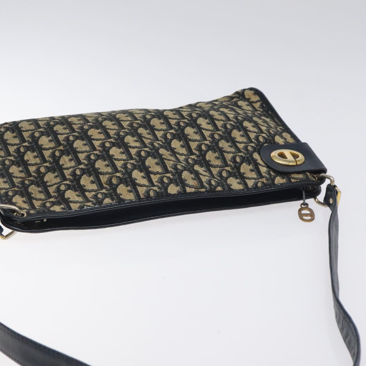 Christian Dior Trotter Canvas Shoulder Bag Navy Gold Auth 126267