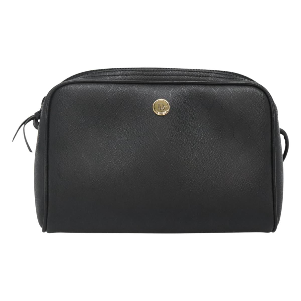 Christian Dior Honeycomb Canvas Shoulder Bag PVC Black Gold Auth 126268