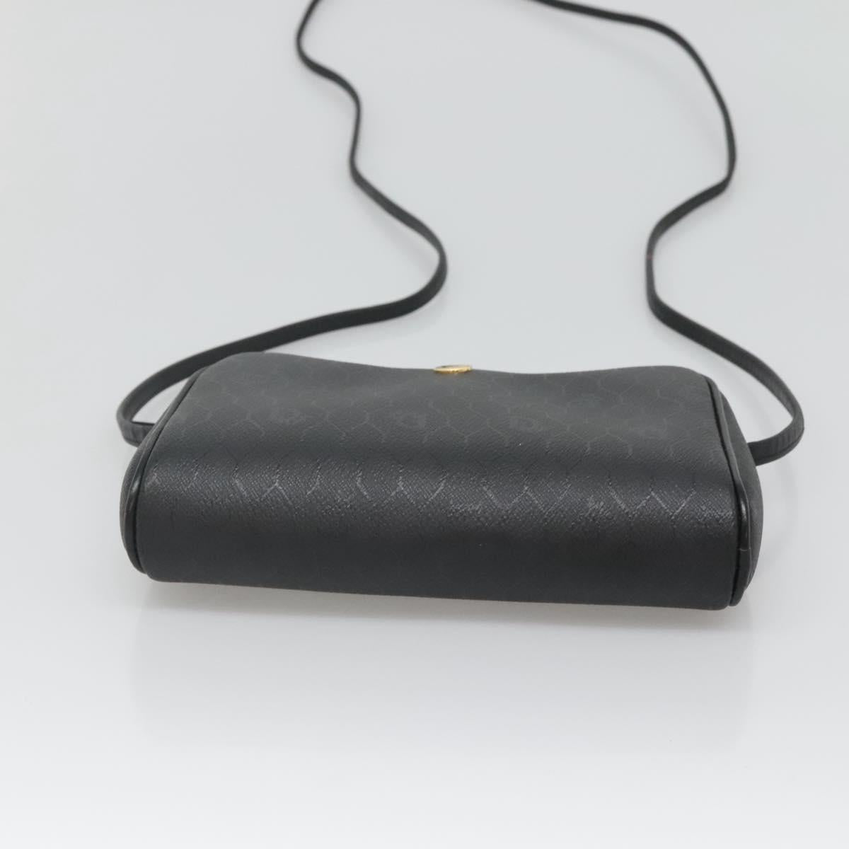 Christian Dior Honeycomb Canvas Shoulder Bag PVC Black Gold Auth 126268