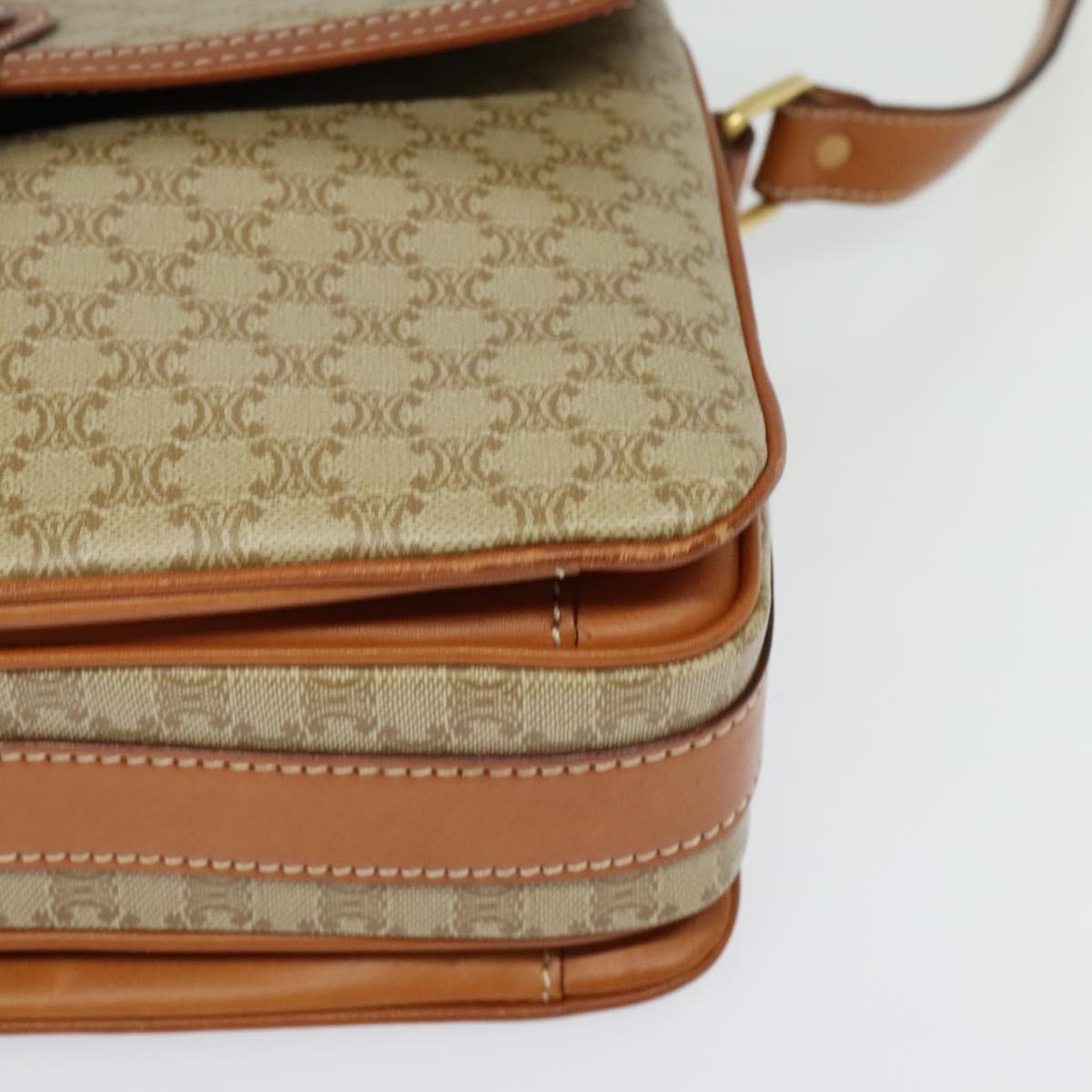 CELINE Macadam Canvas Shoulder Bag PVC Beige Gold Auth 126271