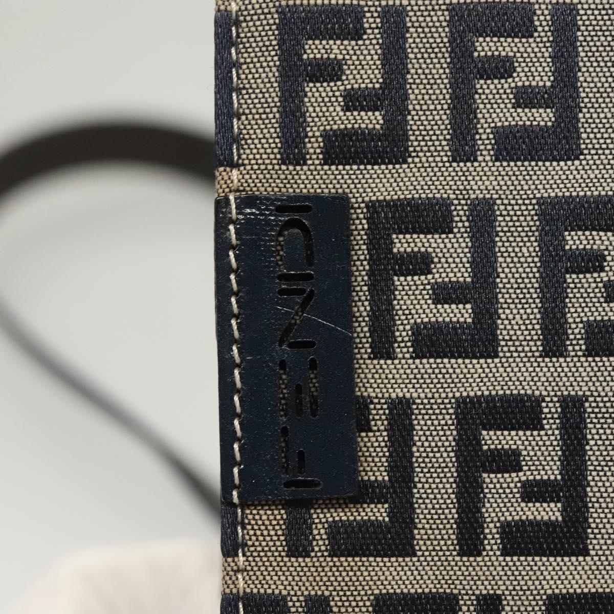 FENDI Zucchino Canvas Shoulder Bag Navy Gold Auth 126273A