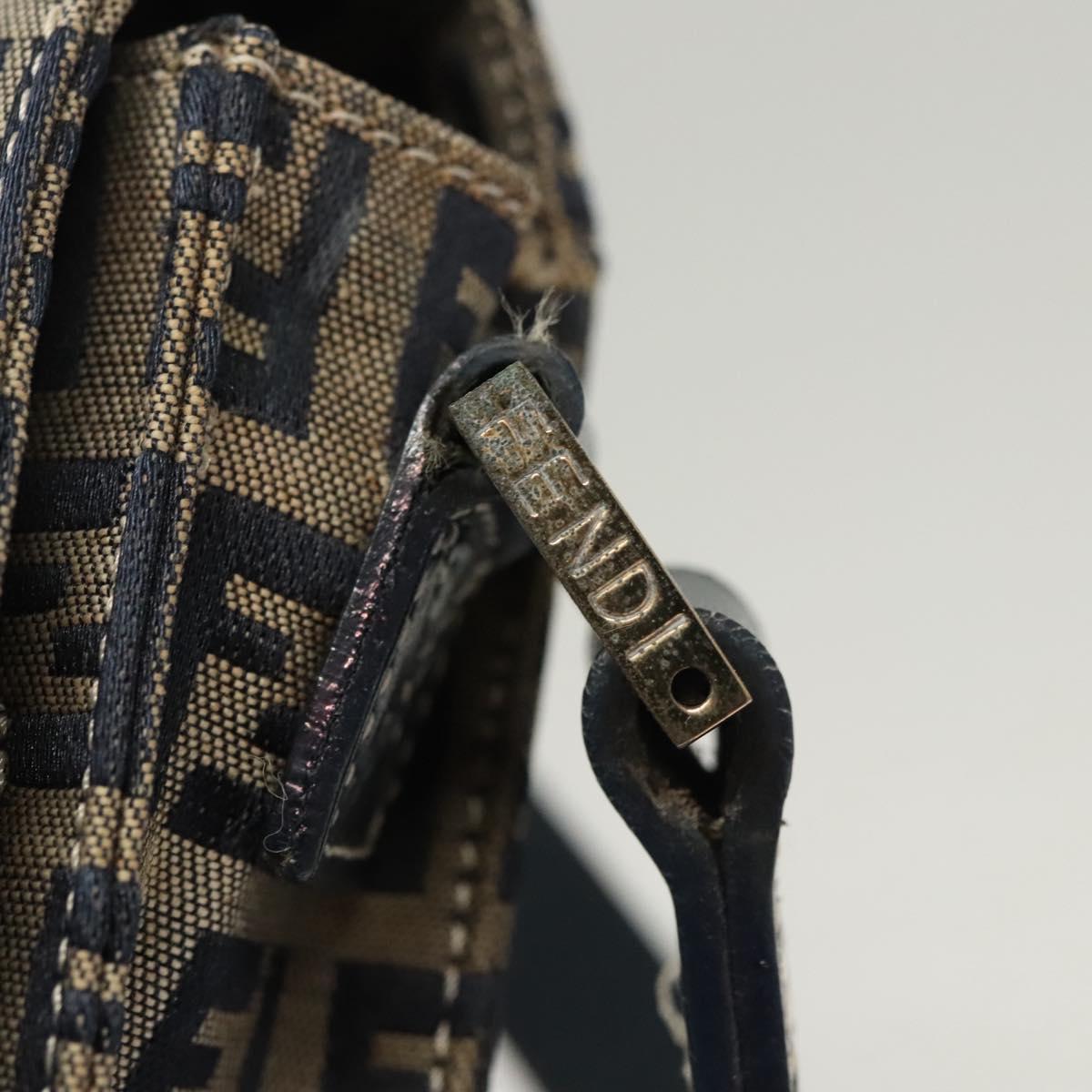 FENDI Zucchino Canvas Shoulder Bag Navy Gold Auth 126273A