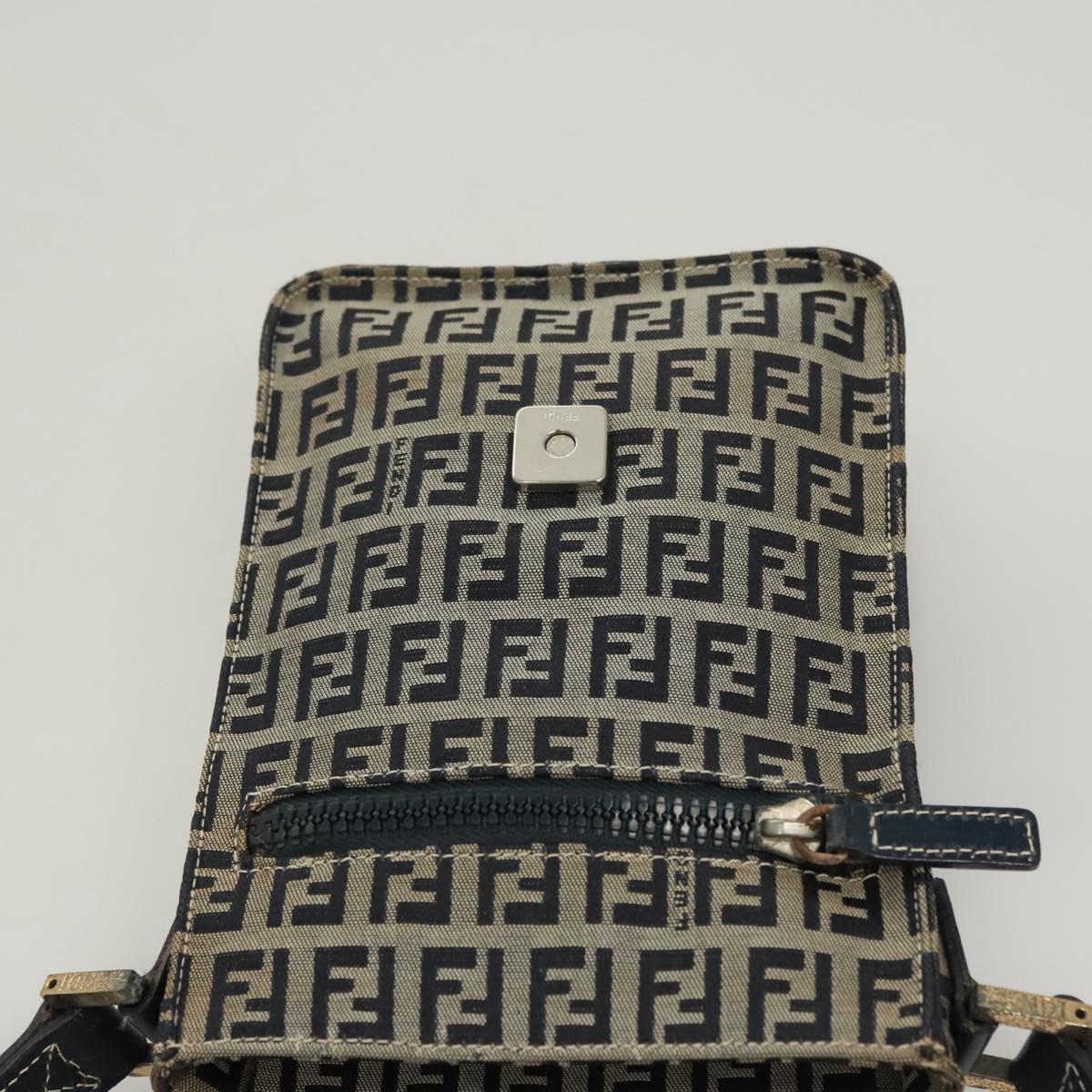 FENDI Zucchino Canvas Shoulder Bag Navy Gold Auth 126273A