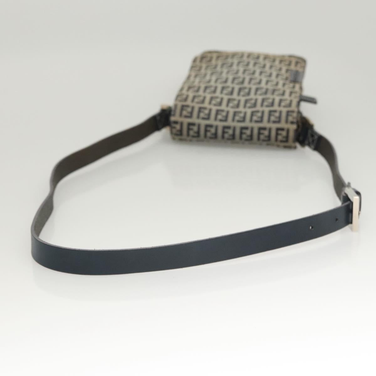 FENDI Zucchino Canvas Shoulder Bag Navy Gold Auth 126273