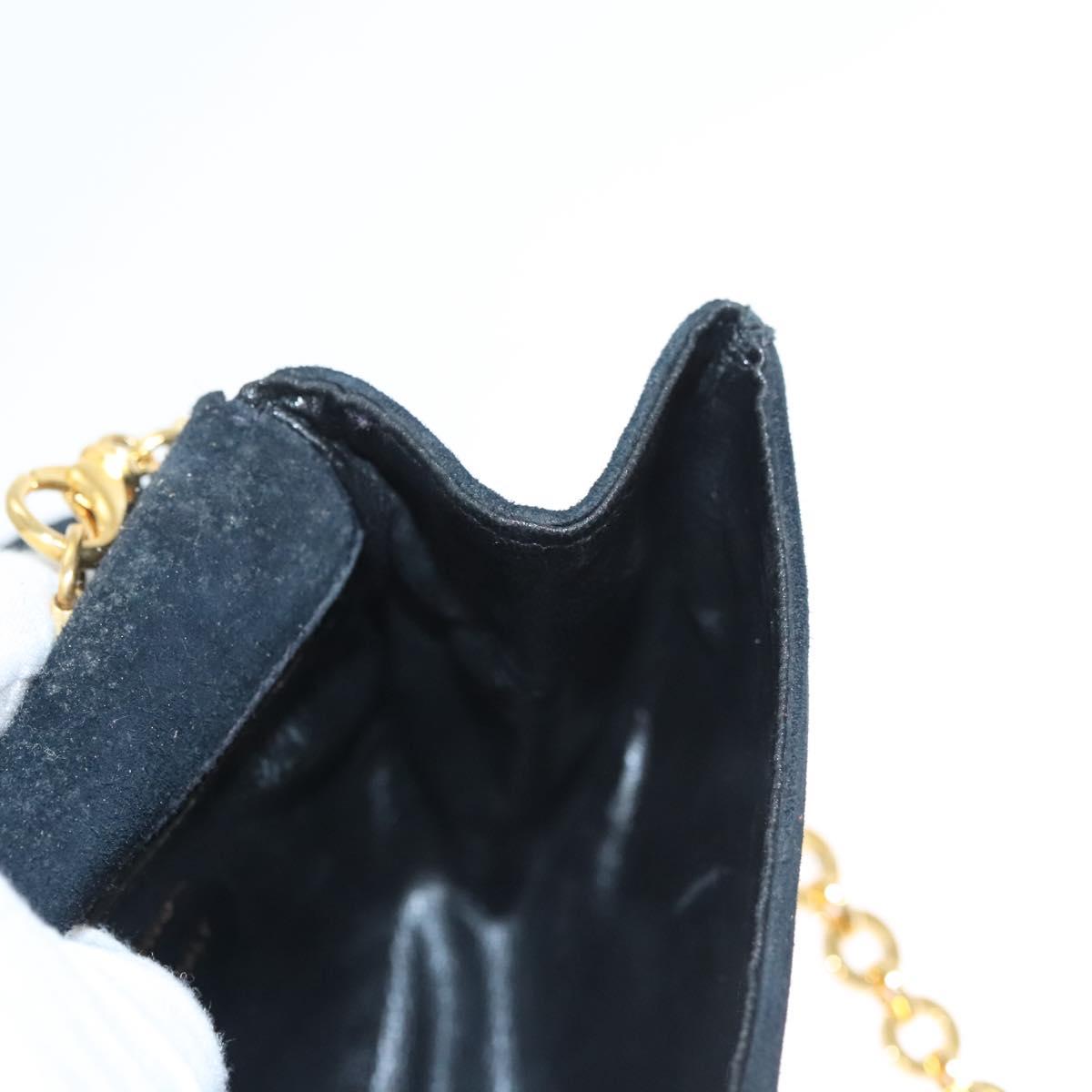 Salvatore Ferragamo Chain Gancini Shoulder Bag Suede Black Gold Auth 126274